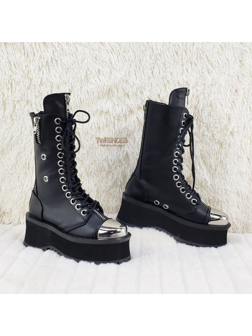 Gravedigger Chrome Toe Cap Platform Goth Punk Boots - Picture 10 of 12